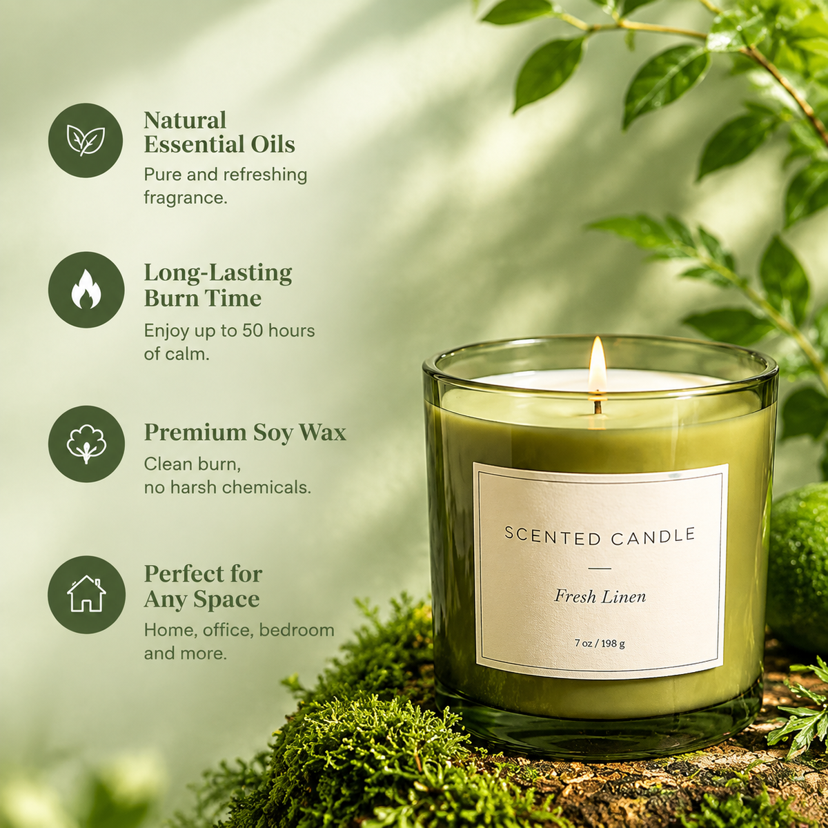 Fresh Linen Scented Candle — Nature Inspired Soy Wax Candle