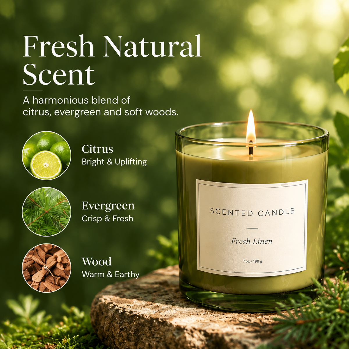 Fresh Linen Scented Candle — Nature Inspired Soy Wax Candle