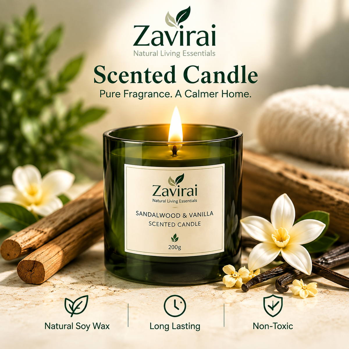 Zavirai Sandalwood & Vanilla Scented Candle