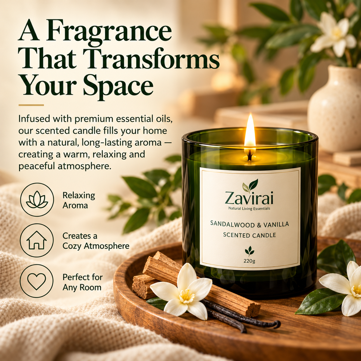 Zavirai Sandalwood & Vanilla Scented Candle