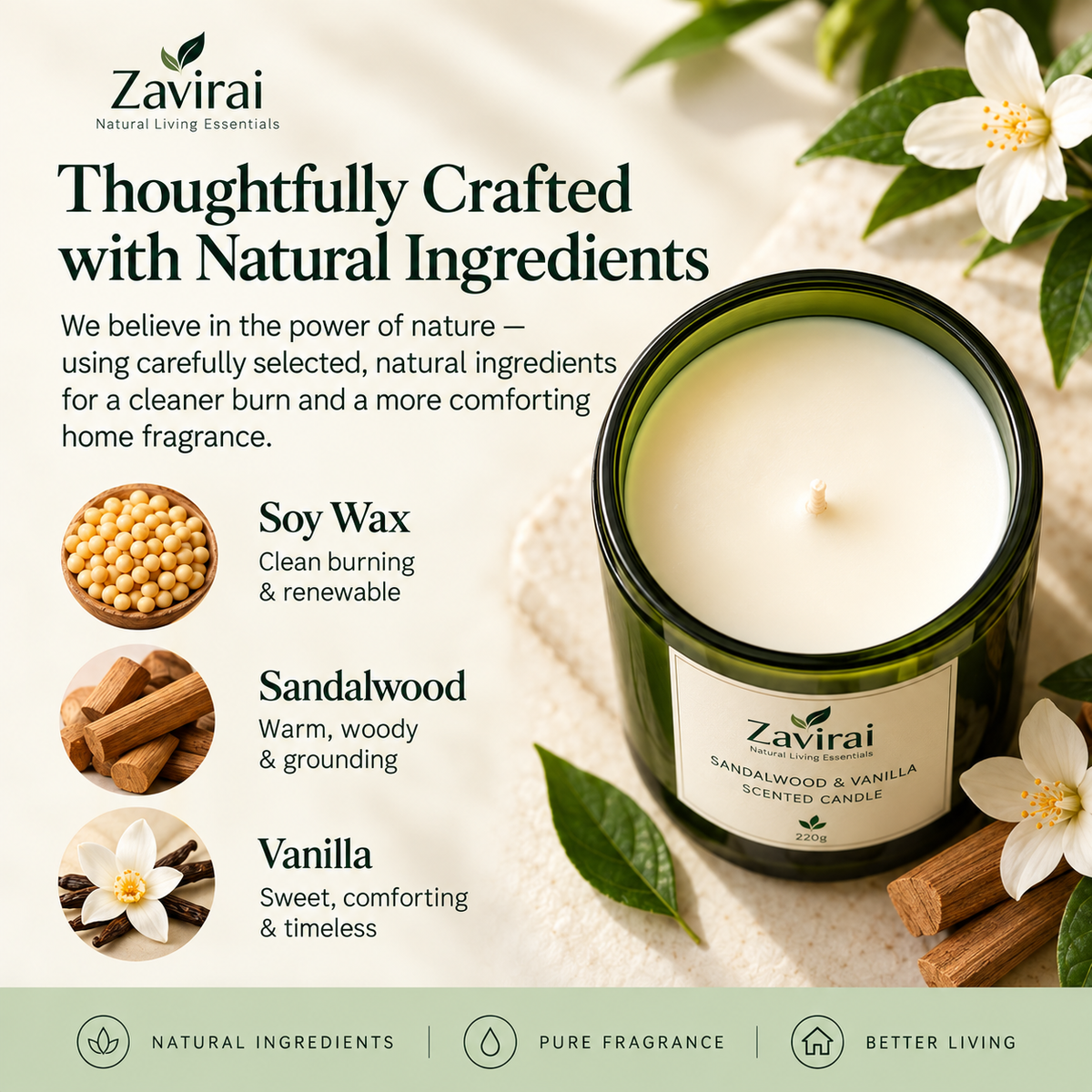Zavirai Sandalwood & Vanilla Scented Candle