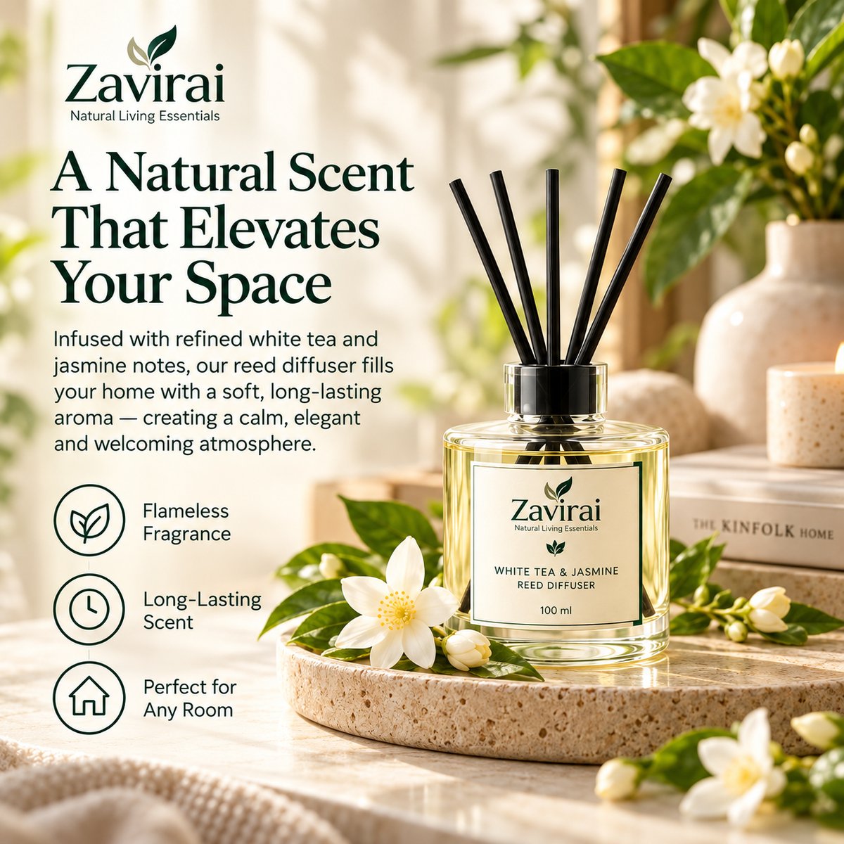 Zavirai White Tea & Jasmine Reed Diffuser