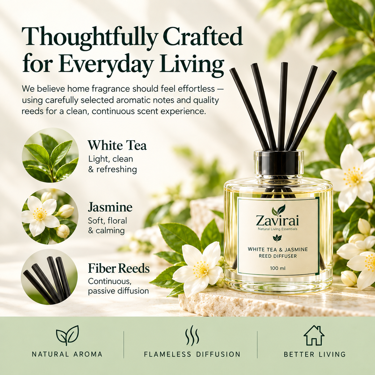 Zavirai White Tea & Jasmine Reed Diffuser